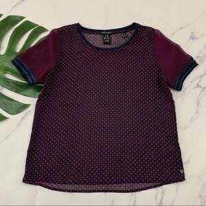 Scotch & Soda women's blue and pink floral semi sheer short sleeve top